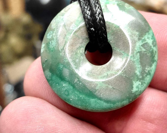 Variscite- 30 - 34 mm Donut Pendant with Black Cord