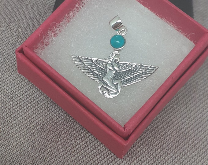 Pendant -Sterling Silver 925 Pendant Winged Isis - The "Goddess Collection" 25 mm -Turquoise