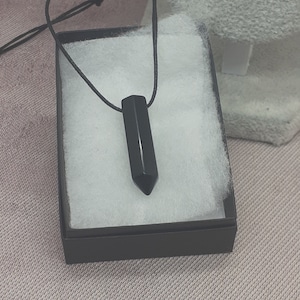 Black Onyx Polished Point Pendant with Black Cord - Gift Box