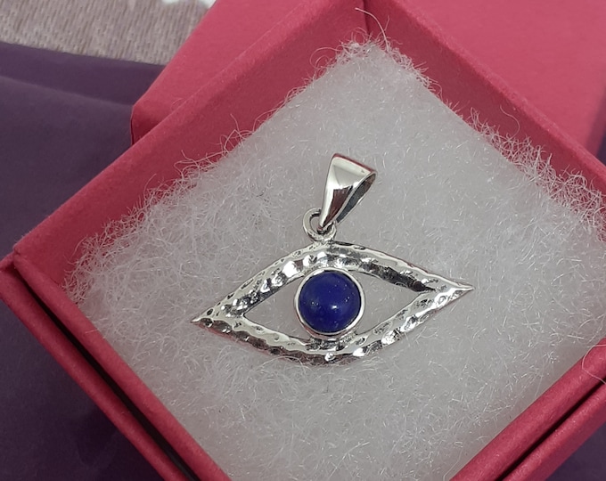 Pendant- Sterling Silver 925 Pendant- Evil Eye -"Goddess Collection" Lapis Lazuli- 25 mm- Positive magic