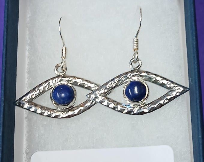 Earrings- Sterling Silver 925 - Evil Eye -"Goddess Collection" Lapis Lazuli- 25 mm- Positive magic