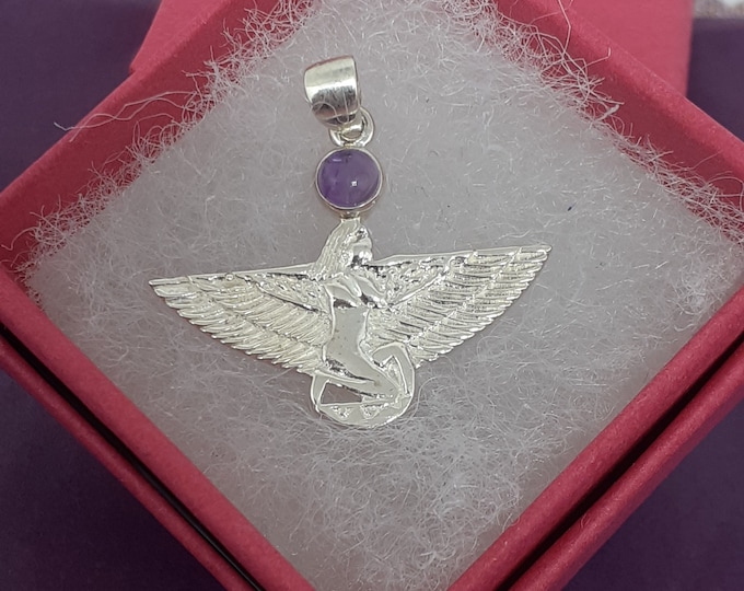 Pendant -Sterling Silver 925 Pendant Winged Isis - The "Goddess Collection" 25 mm -Amethyst-Spiritual awareness- Psychic abilities