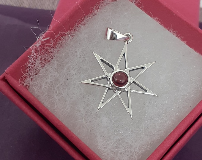 Garnet Fairie 7 Pointed Star Pendant- Sterling Silver 925  "Goddess Collection"- Lovely Gift- Yourself- Friends- Family-Loved One