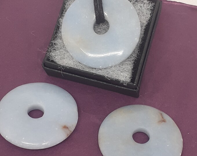 Angelite-Donut-  40 mm -Black Cord-Strengthen Stability- NEW- Gift Box