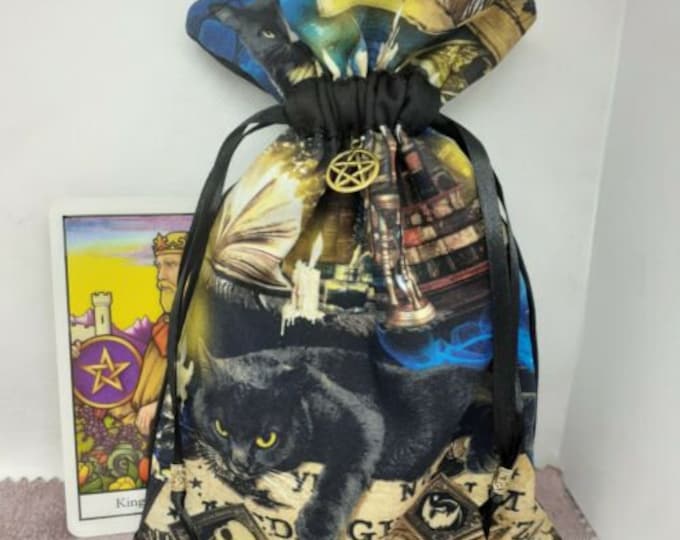 Deluxe Tarot - Oracle- cards pouch Bag, lined pouch, handmade -Cat- Pentacle -Charm- Beads- New Design