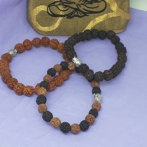 Rudraksha -Bracelet- Set- of 3- Beuteltasche, Buddha gefütterte Tasche, Embroidery-Buddha- handmade- Neues Design