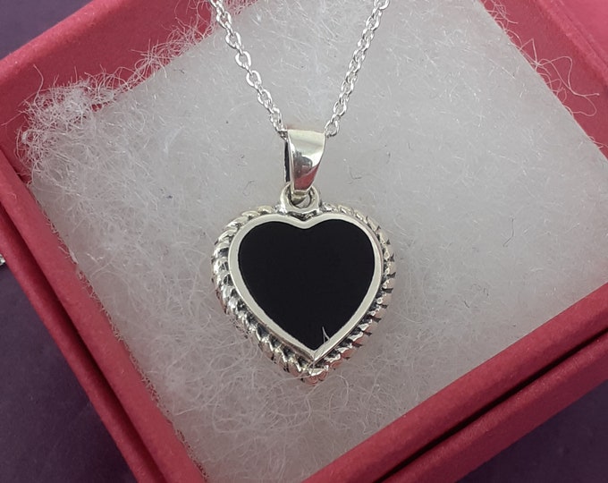 Black Onyx-Ethnic Heart- Pendant Sterling Silver 925 "Goddess Collection"  Gift-Yourself-Friends-Family- Loved One-Gift Box