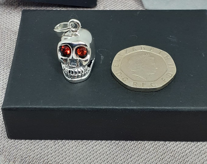 Garnet CZ Skull Pendant- Sterling Silver 925 - New "Goddess Collection"- Lovely Gift- Yourself- Friends- Family-Loved One