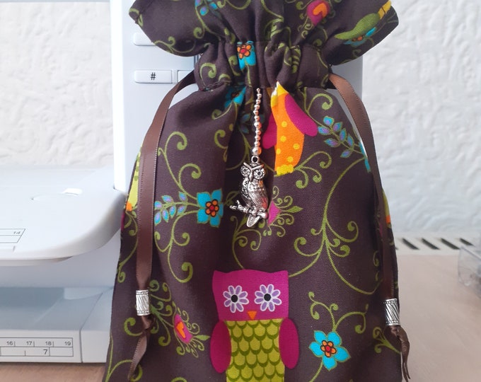 Owls-Deluxe Tarot cards pouch Bag, lined pouch, handmade - Charm-Tibetan Silver Beads- New Design
