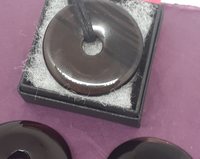 Midnight Lace Obsidian-Donut-  40 mm -Black Cord-Creativity-stone of prosperity- NEW- Gift Box