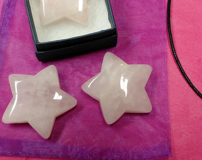 Rose Quartz- Puff Star -Pendant- Black Cord - Gift-Yourself- Friends-Family-Loved One-Gift Box