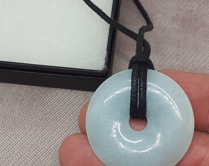 Aquamarine Donut - Black Cord- 40 mm - calmness of the mind- Gift- Yourselves-Friends-Family-Loved One-Gift Box