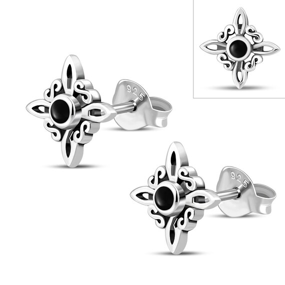 thumbnail image 2 of Sterling Silver Celtic Witches Knot 4-Point North Star Dangle Earrings 2 of 6
