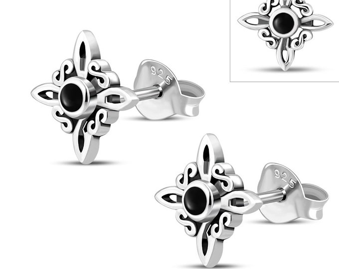 Black Obsidian Witches Knot Stud Sterling 925 Silver Stud Earrings  "Goddess Collection" Lovely Gift Yourself Friends Family-Loved One