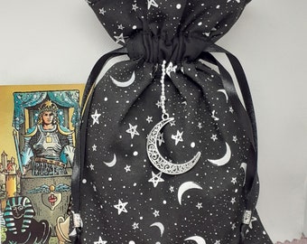 Borsa porta carte dei tarocchi Deluxe, foderata, fatta a mano - Perline d'argento tibetane - Nuovo design