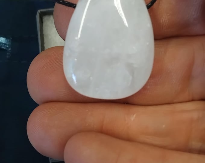 Snow Quartz - Pendant- Black Cord - Gift-Yourself- Friends-Family-Loved One-Gift Box