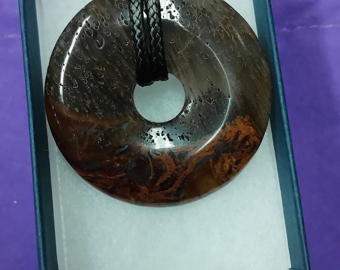 Tiger Iron Donut -40 mm- Black Cotton Wax Cord -protection and strength-Good fortune-Romance