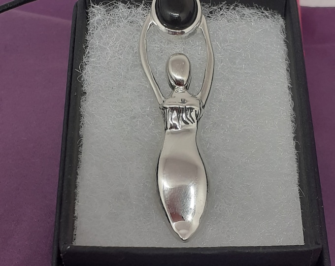 Black Obsidian -Extra Large- Goddess Pendant Sterling Silver 925 "Goddess Collection"  Gift-Yourself-Friends-Family- Loved One-Gift Box
