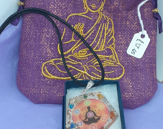 Organite-Pentagon-Chakra-Pendant- Black Cord -Buddha Embroidery Bag-Gift-Yourself- Friends-Family-Loved One-Gift Box