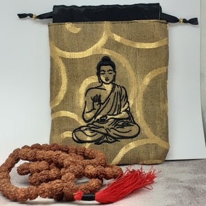 Mala - Rudraksha - Gebetsperlen Beutel Tasche, Buddha gefüttertes Täschchen, Embroidery Buddha- handmade- Neues Design