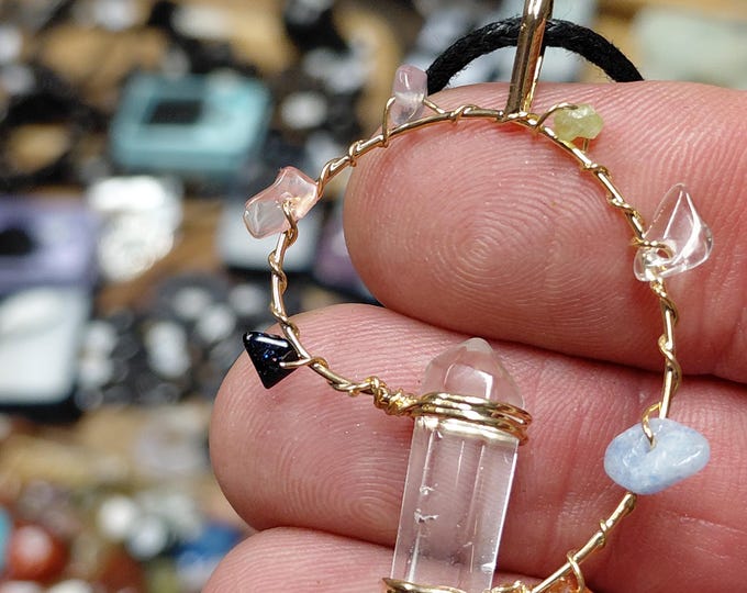 DT Crystal Point w/ 7 Chakra Gold Plated-Black Cord Aura cleansing -Protection-concentration-Gift for Yourself- Friend-Loved One-Gift Box