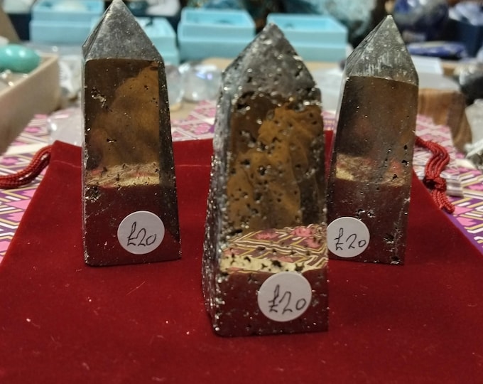 Iron Pyrite Standing Tower- Small-55 mm- Gift-Yourself- Friends-Family-Loved One-Gift Box