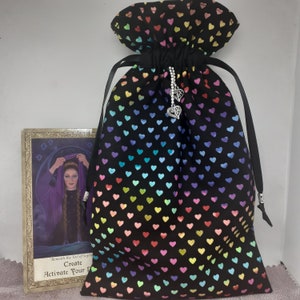 Deluxe Tarot - Orakel Karten EXTRA LARGE-Beuteltasche, gefüttertes Täschchen, handgefertigte -HERZEN- Charm- Tibetsilber-Perlen- Neues Design