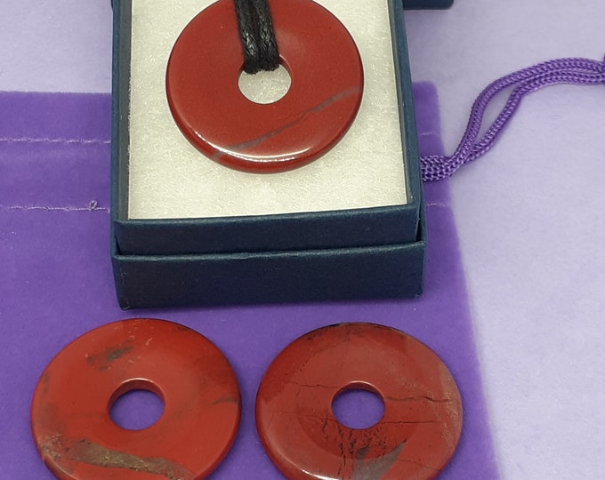Red Jasper -30 mm Donut Pendant- Black Cord- Perfect gift for yourself- a friend or a Loved one