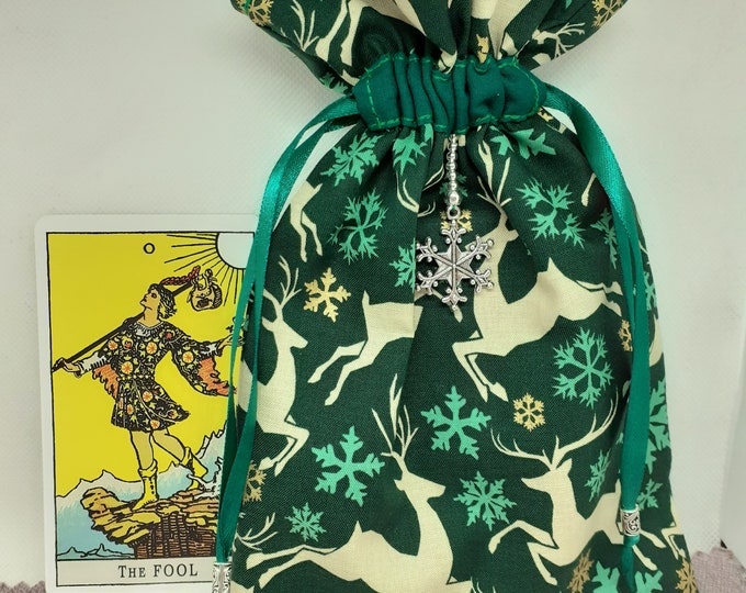 Deluxe Tarot - Oracle- cards pouch Bag, lined pouch, handmade -Snowflake Charm- Beads- New Design