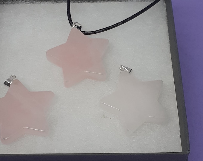 Rose Quartz - Star -Pendant- Black Cord -Protection- Gift-Yourself- Friends-Family-Loved One-Gift Box
