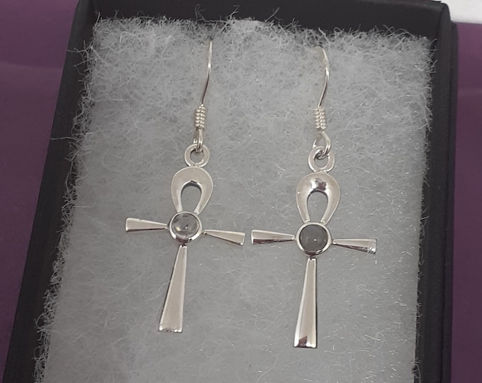 Labradorite Ankh Drop Dangle Sterling 925 Silver  Earrings  "Goddess Collection" Lovely Gift Yourself Friends Family-Loved One