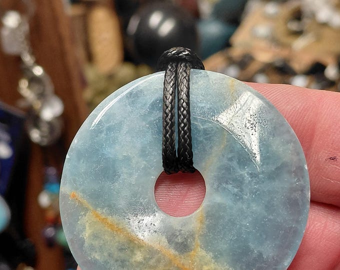 Aragonite- Blue-50 mm Donut Pendant with Black Cord