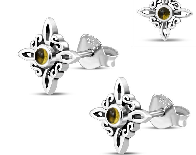 Citrine Witches Knot Stud Sterling 925 Silver Stud Earrings  "Goddess Collection" Lovely Gift Yourself Friends Family-Loved One