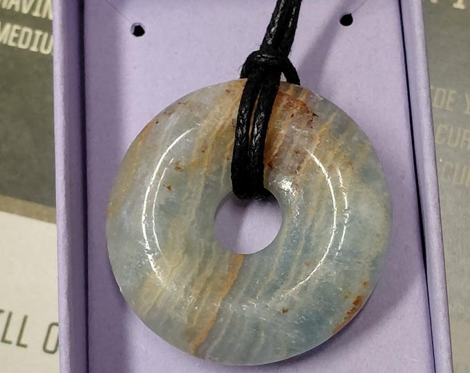Aragonite- Blue-35 mm Donut Pendant with Black Cord