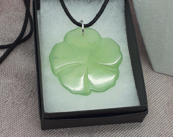 New Jade-5-petal Flower 40 mm  - Pendant - Pendant- Black Cord - Gift-Yourself- Friends-Family-Loved One-Gift Box