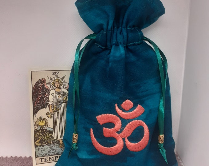 Deluxe Tarot cards pouch Bag, lined pouch, handmade -Embroidery- OM -Tibetan Silver Beads- New Design
