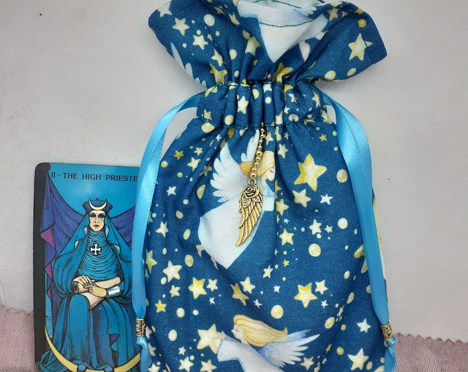 Deluxe Tarot - Oracle- cards pouch Bag, lined pouch, handmade -Angel-Angel Wing Charm- Beads- New Design