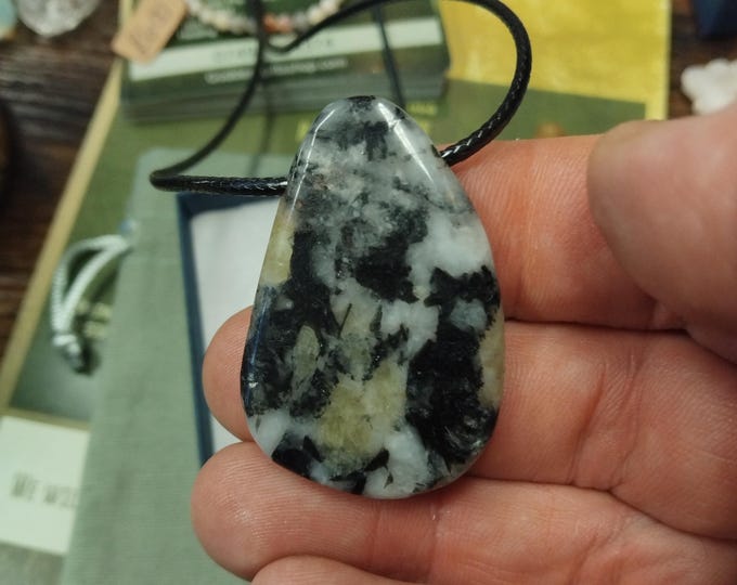 Pycnite-Yellow Topaz-Pendant- Black Cord - Gift-Yourself- Friends-Family-Loved One-Gift Box