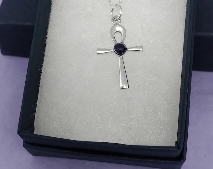 Lapis Lazuli Ankh Small and Dainty Pendant Sterling 925 Silver "Goddess Collection" Lovely Gift Yourself Friends Family-Loved One