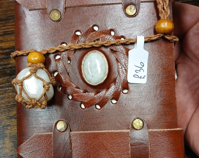 Leather-Moonstone-Notebook-Journal- 6" x 4"-Wrapped with Crystal Gemstone-New- Gift-Yourself-Friends-Family-Loved One