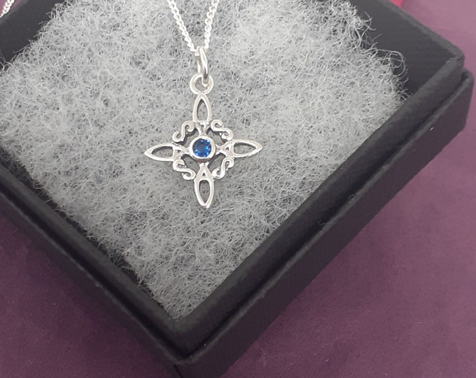 Witches Knot -Charm-SMALL Pendant Sterling Silver 925 -Blue Sapphire CZ-  "Goddess Collection"- Lovely Gift