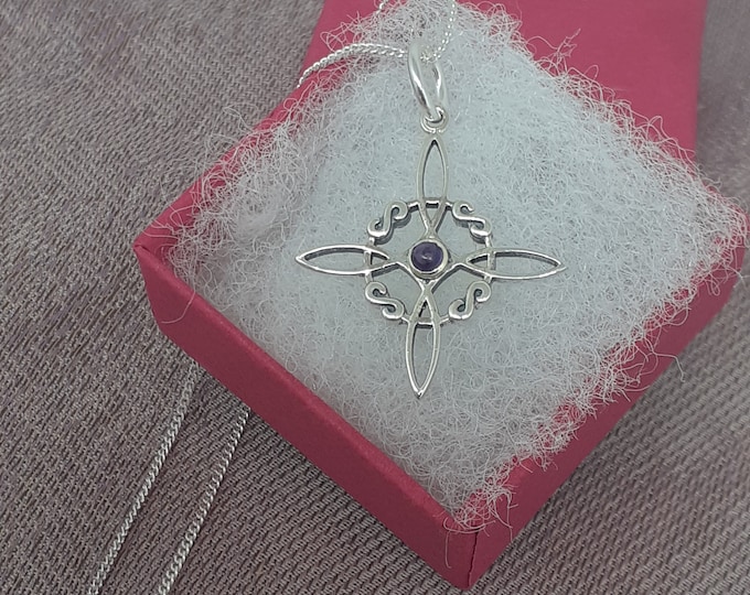 Amethyst -Witches Knot -Medium Pendant -Large Charm-Sterling Silver 925 - New "Goddess Collection"- Lovely Gift