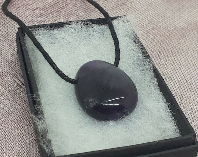 Amethyst - Uruguay- AAA Grade-Drop Pendant- Black Cord- 2- 3 cm x 2.5 cm- Courage-Gift-Yourself- Friends-Family-Loved One- Gift Box
