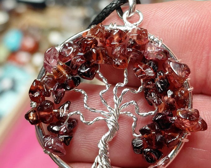 Garnet-Pendant- Silver Plated-Black Cord Aura cleansing -Protection-concentration-Gift for Yourself- Friend-Loved One-Gift Box