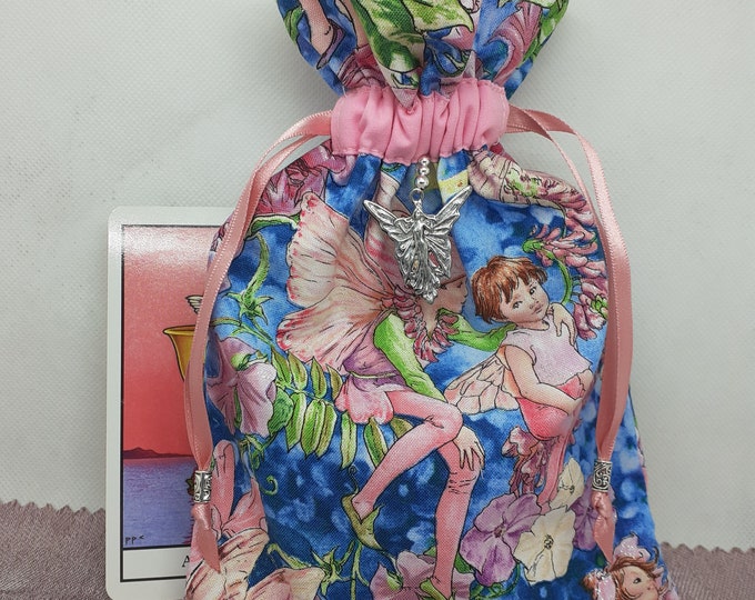 Deluxe Tarot - Oracle- cards pouch Bag, lined pouch, handmade -"Fairy Whispers"- Charm- Beads- New Design