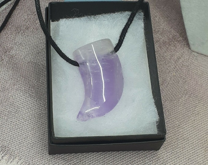 Amethyst- Claw 35 mm -Pendant-  Black Cord- Gift Box- Gift Yourself- Friend- Family -Loved One
