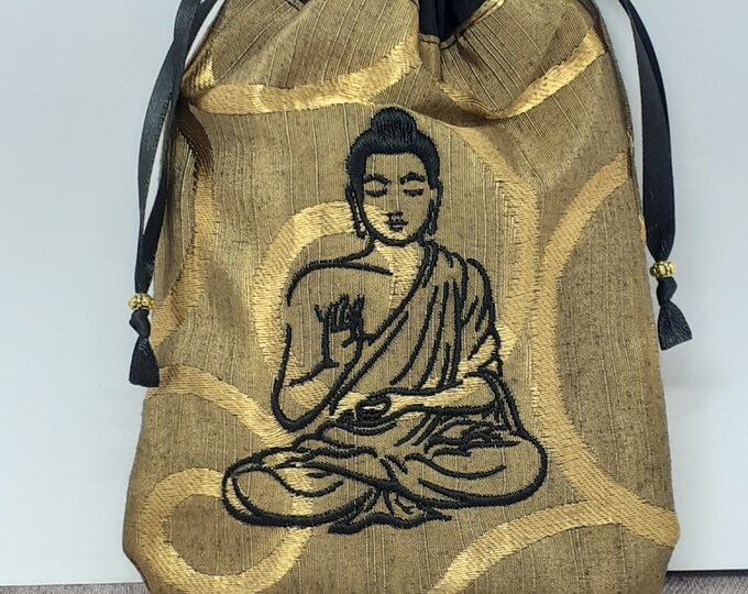 Mala- Prayer Beads pouch Bag, lined pouch, Embroidery-Buddha- handmade- New Design