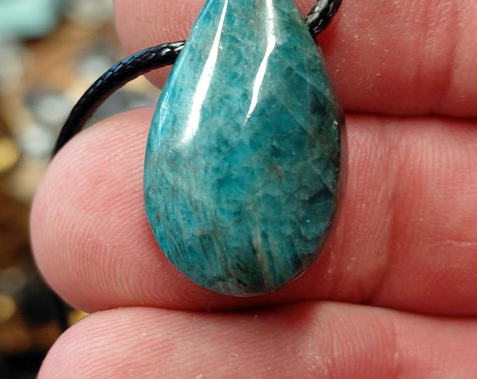 Apatite-Cabochon -  Black Cord-Gift-Yourself-Friends-Family-Loved One- NEW- Gift Box