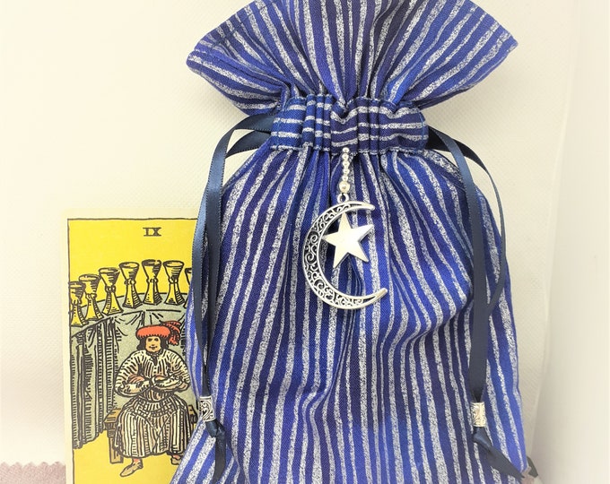 Deluxe Tarot cards pouch Bag, lined pouch, handmade -MOON Charm-Tibetan Silver Beads- New Design