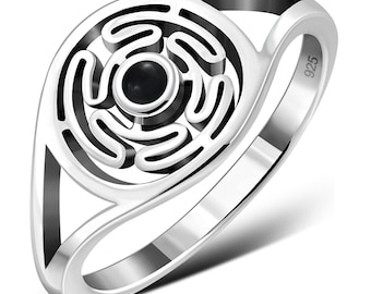 Hecates Wheel- Black Obsidian-Ring- Sterling Silver 925 - New &quot;Goddess Collection&quot;- Multiple Sizes Available- Gift Box